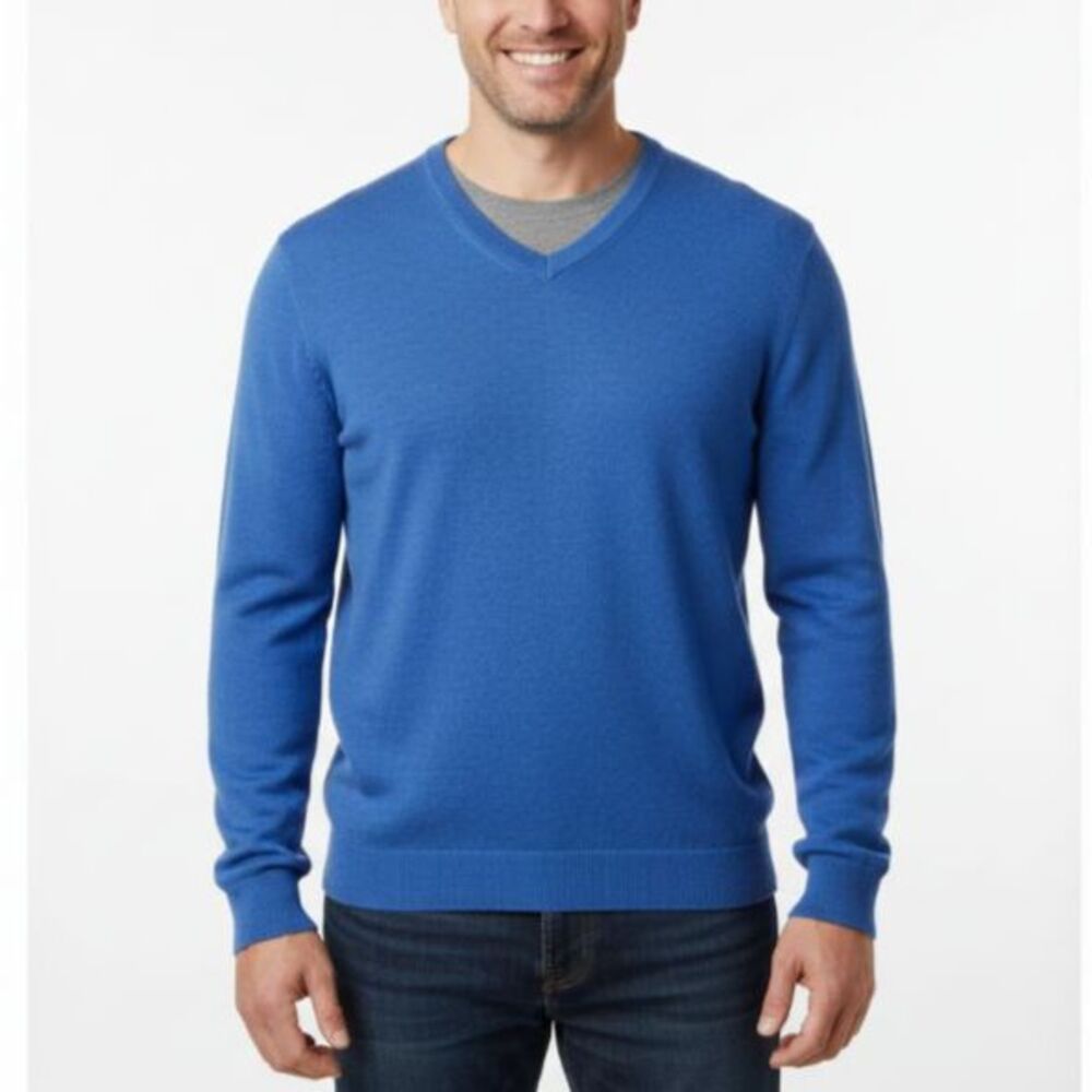 Jos. A. Bank Traveler's Collection Men's Blue Merino Wool V-Neck Sweater Size M